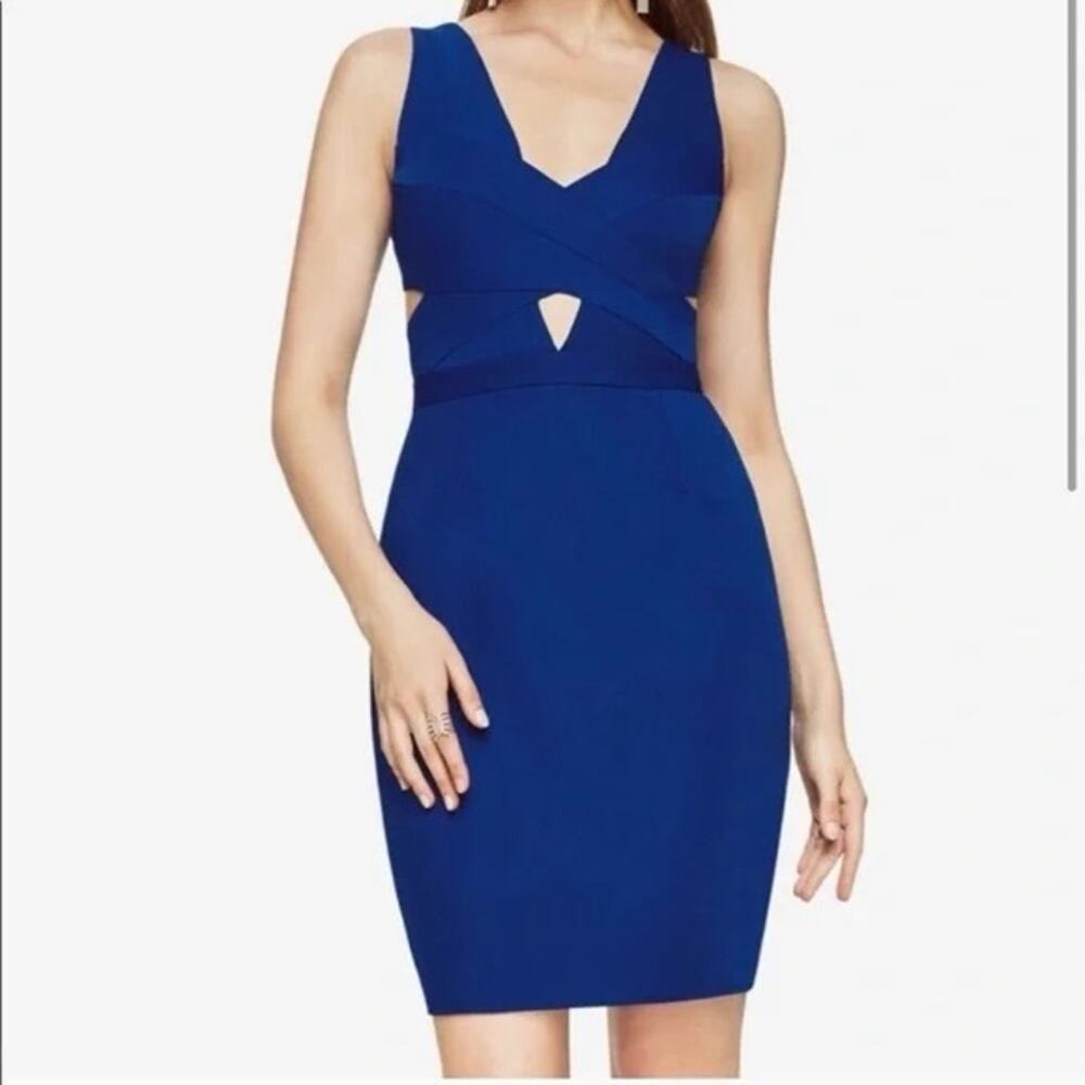 BCBG MAXAZRIA Annalisa Cutout Dress Satin Bodycon Short Deep Royal Blue Size 0